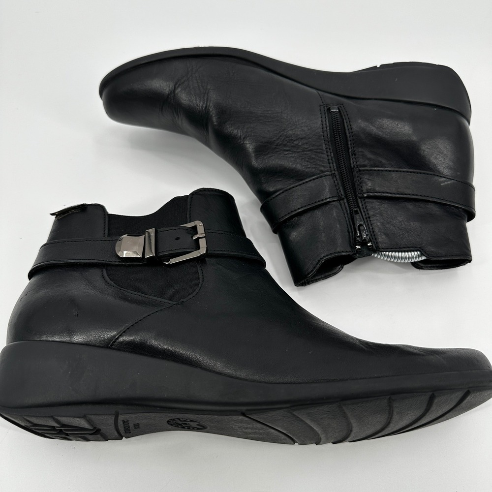 Mephisto Stefania Womens Black Leather Buckle Strap Wedge Ankle Boots Size US 10 - Picture 7 of 11